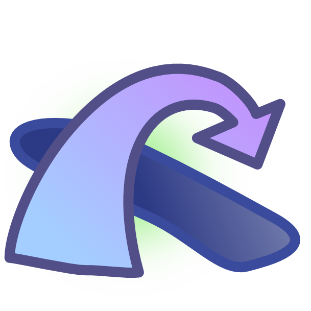 an image with dark line art shows a gradient, blue to purple, curved arrow pointing over an organic shape. The shape is rounded, long, and a dark blue color, but slightly lighter at one end. In the background is a slight green shade centered behind where the arrow travels across the shape.